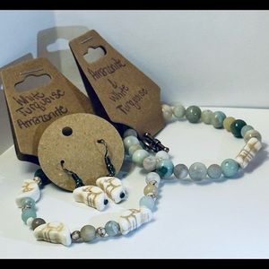 White turquoise moon and Amazonite bracelet/earring set. Handmade by me!